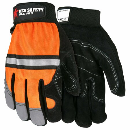 MCR SAFETY Leather Gloves, High Visibility Orange, S, PR 8ZEG3